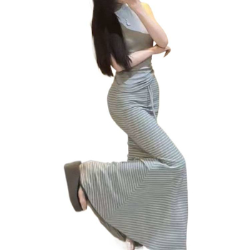 Ženska midi suknja s prugama u korejskom stilu, laskajući siluetu, elegantan kroj