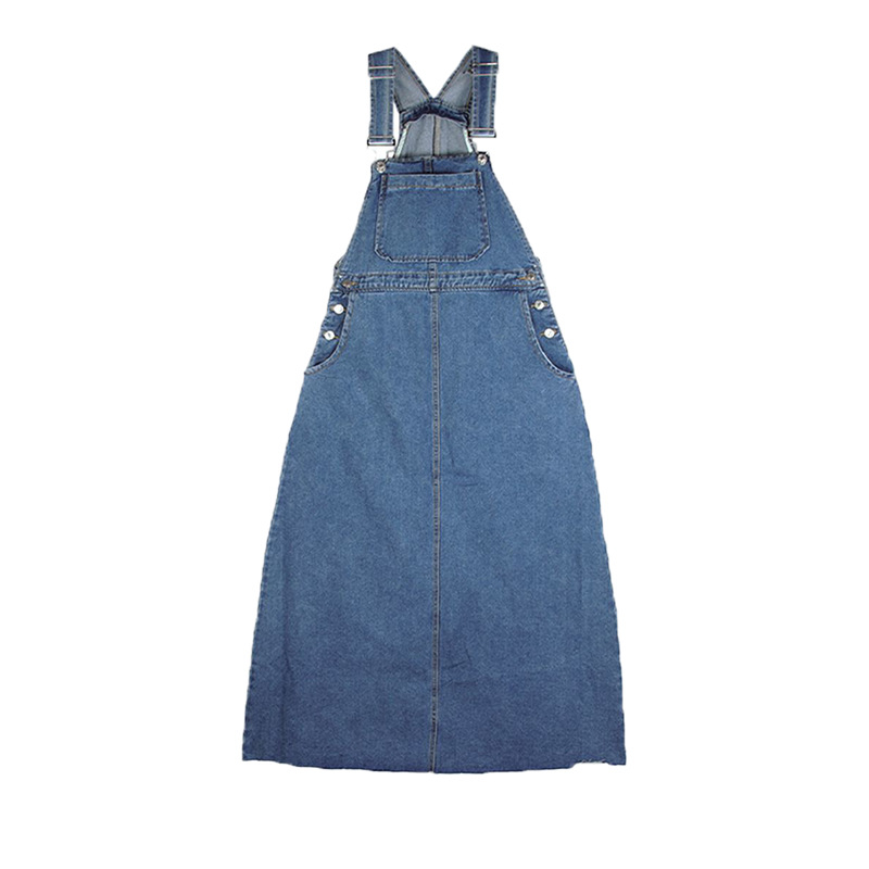 Ženska denim haljina s trakama, bez rukava, duga, slobodan kroj, plava