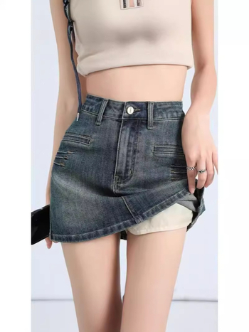 Ženska retro denim mini suknja, visok pojas, A-silueta, ljetni stil 2024.