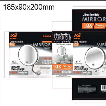 Ogledalo za šminkanje s LED svjetlom, 10× povećanje, USB punjenje, tri temperature boje, usisna čašica za pričvršćivanje, sklopivo ogledalo