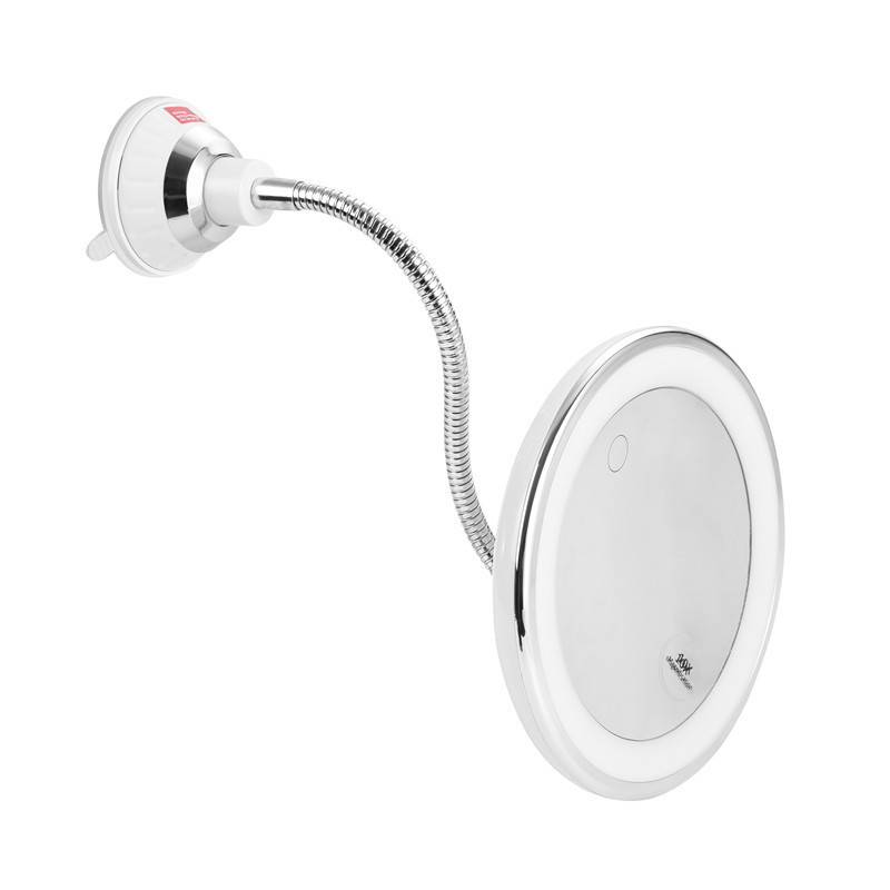 Ogledalo za šminkanje s LED svjetlom, 10× povećanje, USB punjenje, tri temperature boje, usisna čašica za pričvršćivanje, sklopivo ogledalo