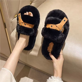Дамски пухени чехли с дебела подметка за повдигане на височината, стил Chanel/Miu, есенни уютни домашни чехли
