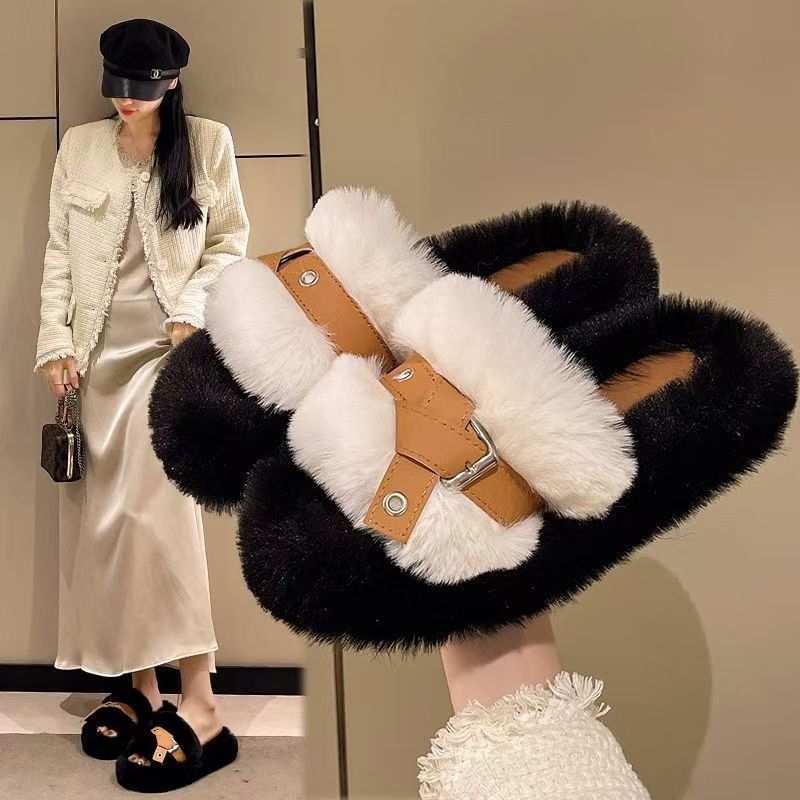 Дамски пухени чехли с дебела подметка за повдигане на височината, стил Chanel/Miu, есенни уютни домашни чехли