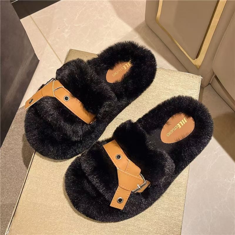 Дамски пухени чехли с дебела подметка за повдигане на височината, стил Chanel/Miu, есенни уютни домашни чехли
