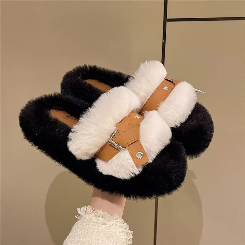 Дамски пухени чехли с дебела подметка за повдигане на височината, стил Chanel/Miu, есенни уютни домашни чехли