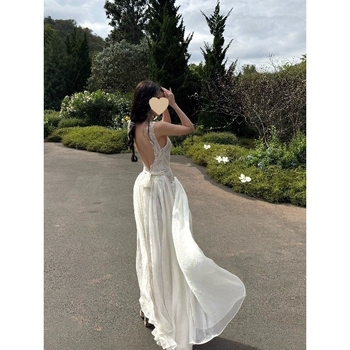 Lattitude Yang Xiaolu Amber Light Patchwork Csipke Hosszú Ruha Pánt Nélküli, Hátsó Nyitott