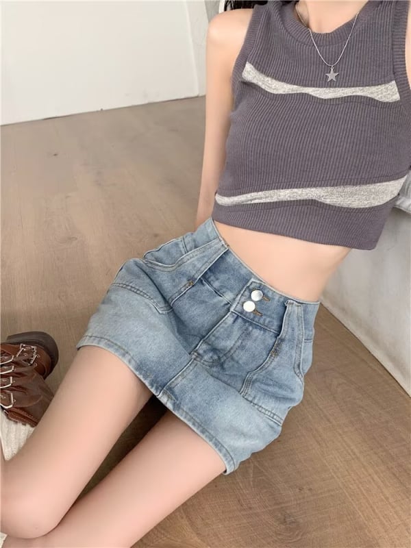 Ženska plus veličine retro denim suknja-hlače, ljeto, A-linijska mini suknja s visokim strukom, za sitnije figure
