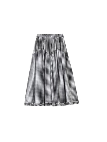 Midi suknja s čipkom i uzorkom houndstooth za žene, proljeće-ljeto, visokim pojasom, A-linija, midi duljina, ležerni kroj