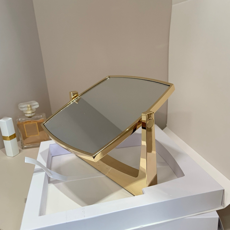 Luksuzno zlatno četvrtasto ogledalo za šminkanje s preklopom, 3D stolno ogledalo