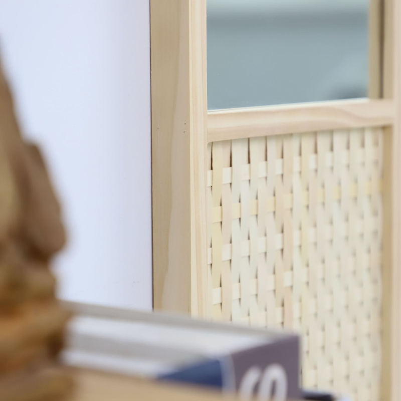Σκανδιναβικό καθρέφτης μακιγιάζ από μασίβ ξύλο με ρατάν, χειροποίητος, επιτοίχιος διακοσμητικός καθρέφτης για είσοδο και υπνοδωμάτιο