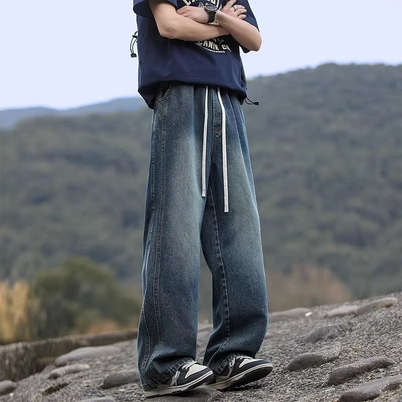 Férfi farmerok tavasz–őszre, egyenes szabású, lazán széles lábszár, mindennapi denim