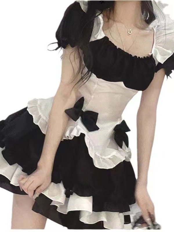 Japanski stil, plus-size kostim službenice Lolita, crno-bijeli, set princeze