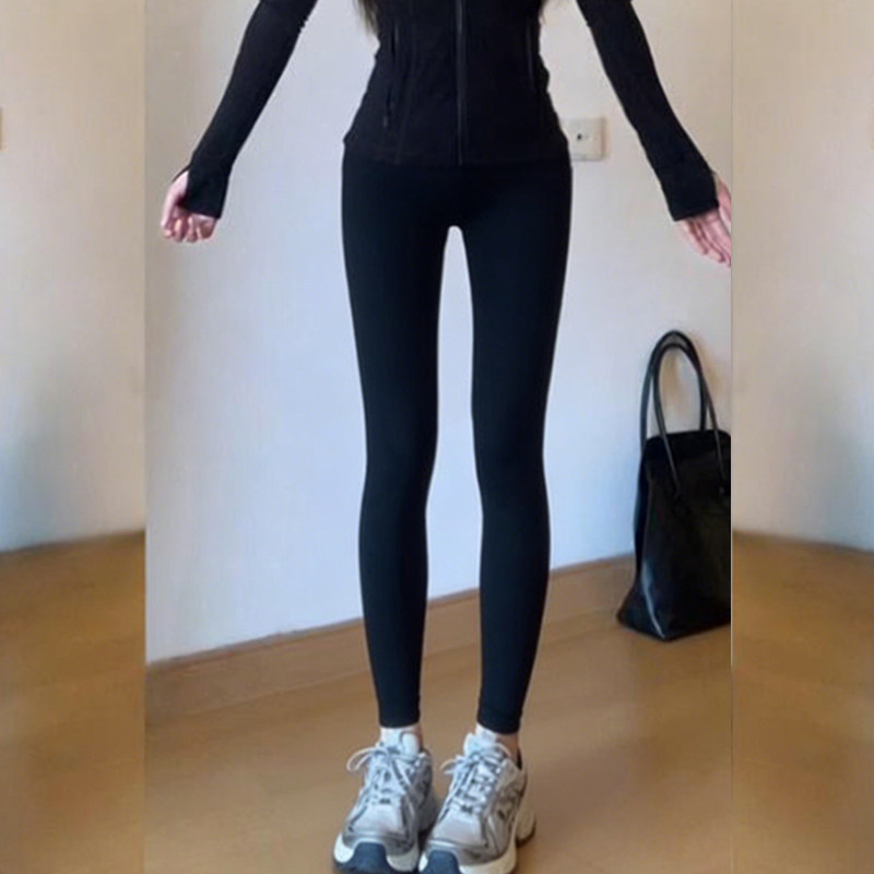 Черен женски йога комплект с топ с дълъг ръкав и панталони, Slim-Fit, пролет-лято, корейски стил