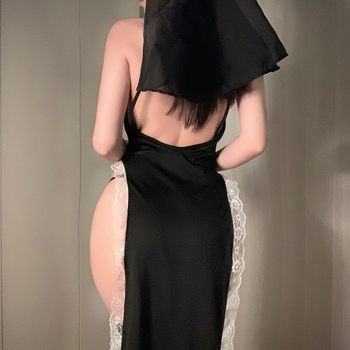 Plusz méretű szexi fehérnemű szerepjátékhoz: apáca cosplay jelmez hasított kivitel