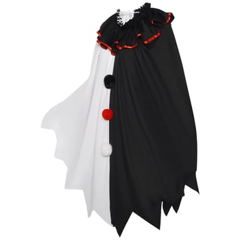 Užasni klaun cosplay kostim za Halloween s crno-belim plaštem – scenski kostim za odrasle