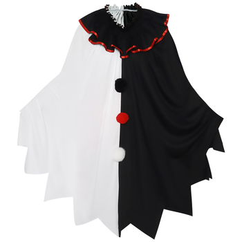 Užasni klaun cosplay kostim za Halloween s crno-belim plaštem – scenski kostim za odrasle