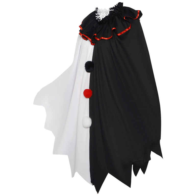 Užasni klaun cosplay kostim za Halloween s crno-belim plaštem – scenski kostim za odrasle