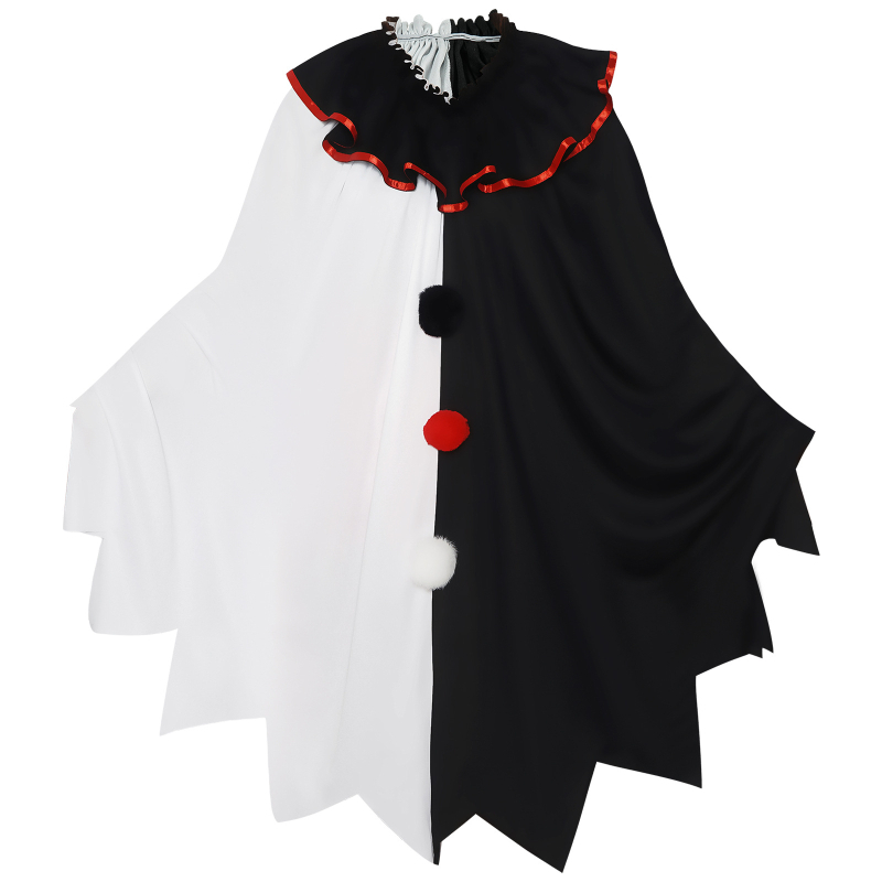 Užasni klaun cosplay kostim za Halloween s crno-belim plaštem – scenski kostim za odrasle