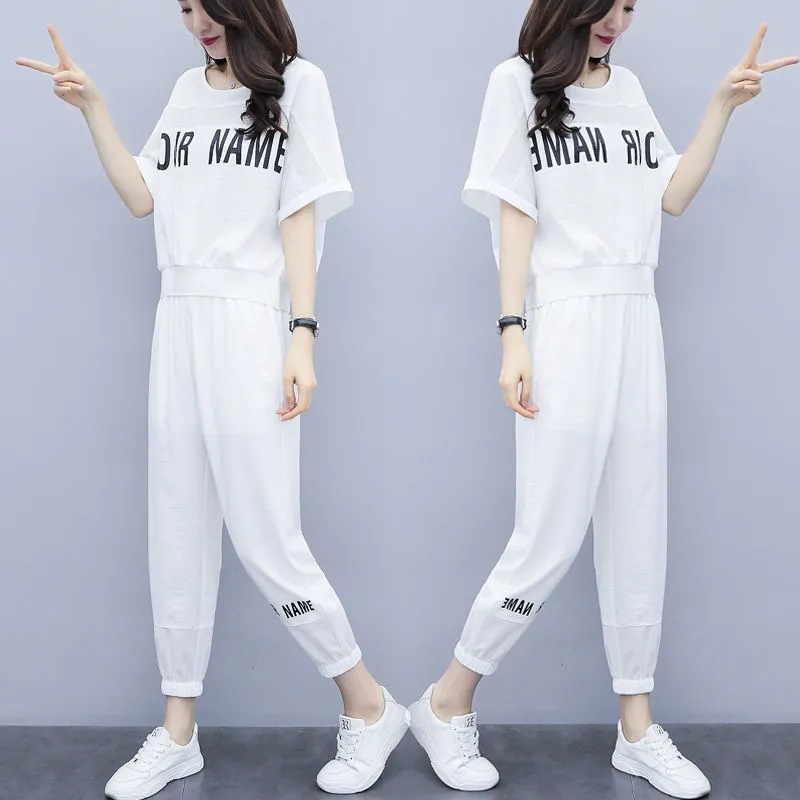 Női nyári két darabos szett rövid ujjú betűs toppal, lazán sportos stílus, 2026 divat