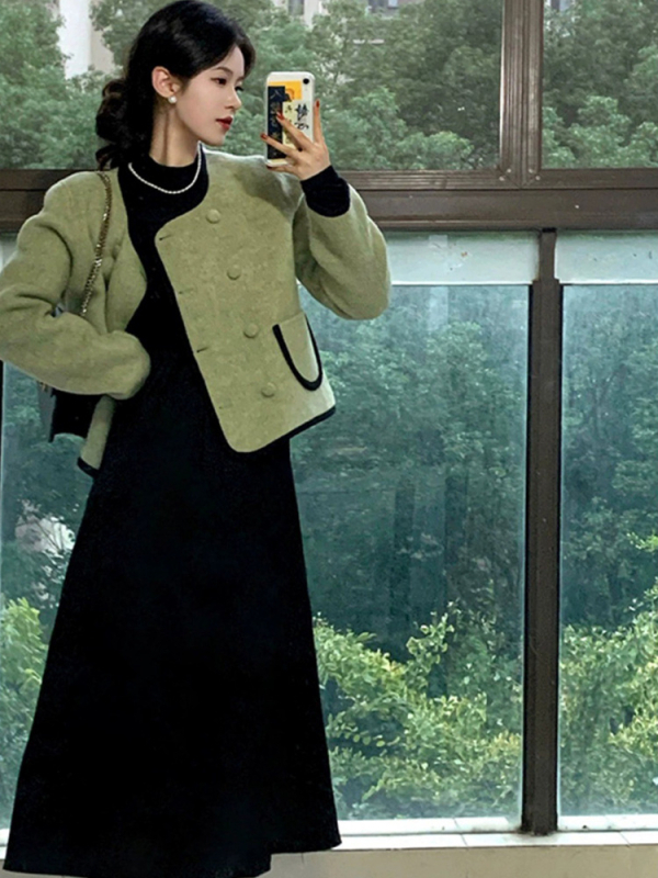 Jesen 2025: ženski dvodijelni set u čajnom stilu, Chanel-stil jakna i dugačka suknja u francuskom stilu