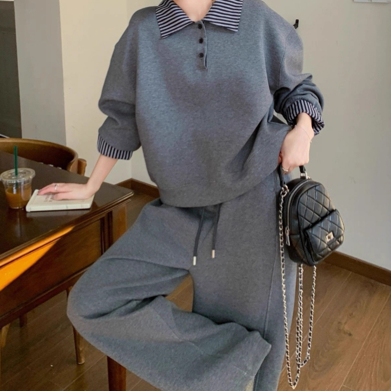 Jesenski plus-size ženski sportski set — hoodie i široke hlače, udoban dvodijelni set
