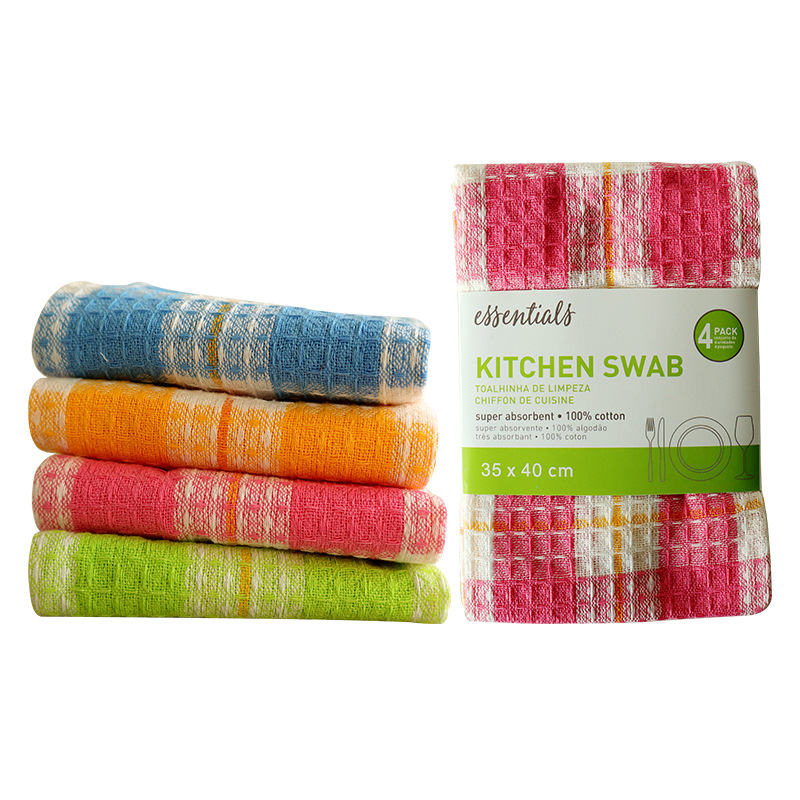 Set od 4 pamukih kuhinjskih krpa, nordijskog stila, karirani uzorak, waffles tkanina
