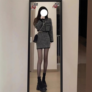 Korejski stil visoke klase: dvodijelni komplet – kratka jakna i uska mini suknja, ženski modni kostim za jesen/zimu.
