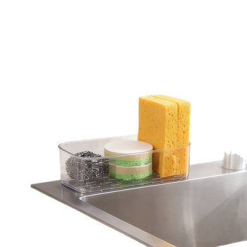 Plastični produžni uski stalak za odvod na kuhinjskoj ploči, na radnoj površini, s produženim uskim rubom, za spužice za suđe, krpe i deterdžent
