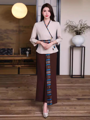 A9033 Uniforma za pedikuru, Thai spa stil, za žene, hotel i salon ljepote, ljetni komplet