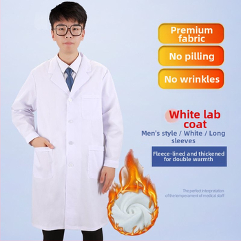 Unisex biela lekárska plášť s dlhými a krátkymi rukávmi, pre lekárov, sestry a farmaceutov, klinické/laboratórne použitie, s fleecovou podšívkou.