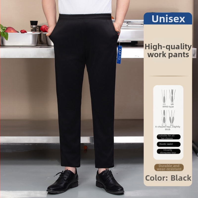 Čierne unisex nohavice pre kuchárov, rovný strih, pružný pás