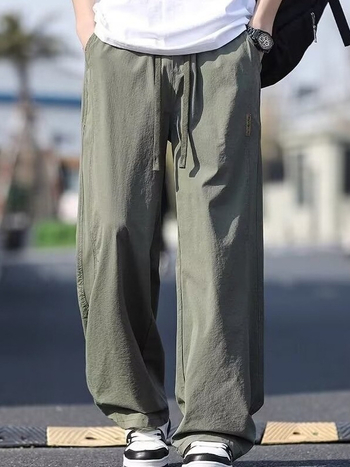 Nyári vékony Ice Silk széles lábú férfi casual nadrág, húzózsinórral, légáteresztő, sokoldalú
