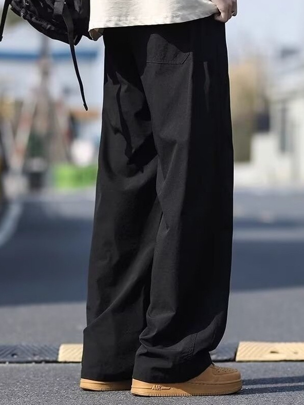 Nyári vékony Ice Silk széles lábú férfi casual nadrág, húzózsinórral, légáteresztő, sokoldalú