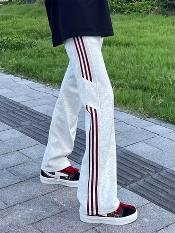 Pantaloni sport bărbați în stil american, cu trei dungi, croială drapată, largi pentru toamnă, casual pentru adolescenți și studenți