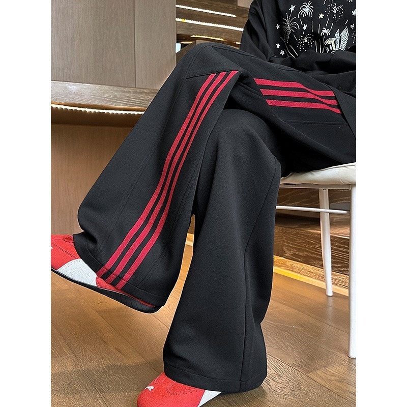 Pantaloni sport bărbați în stil american, cu trei dungi, croială drapată, largi pentru toamnă, casual pentru adolescenți și studenți