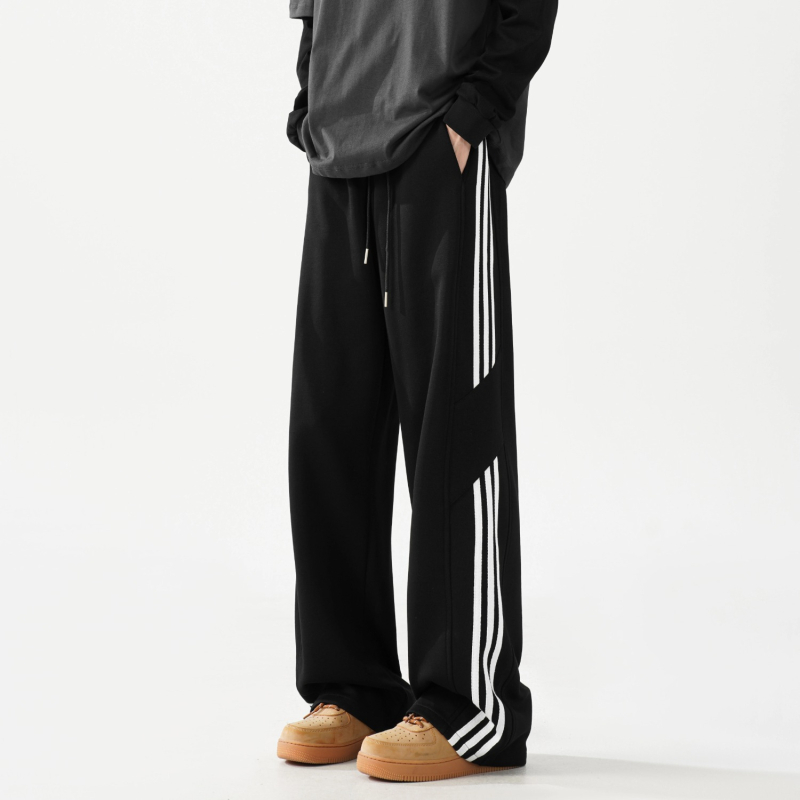 Pantaloni sport bărbați în stil american, cu trei dungi, croială drapată, largi pentru toamnă, casual pentru adolescenți și studenți