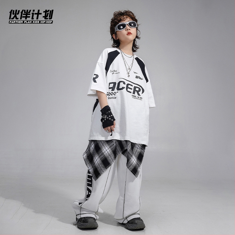 Detský street dance outfit – hip-hop set pre chlapcov aj dievčatá, krátke rukávy, štýl motocykla, kostým na vystúpenie