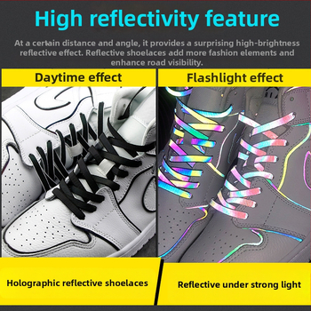Holografické reflexné šnúry na topánky AJ1/AF1 – ploché, farebné šnúry s 3M reflexiou a efektom chameleon laser