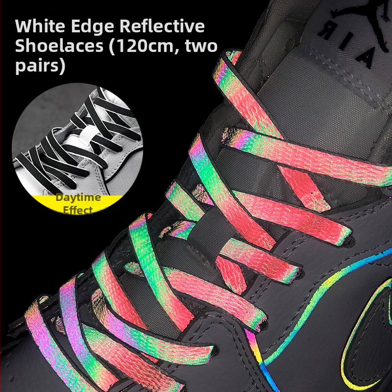 Holografické reflexné šnúry na topánky AJ1/AF1 – ploché, farebné šnúry s 3M reflexiou a efektom chameleon laser