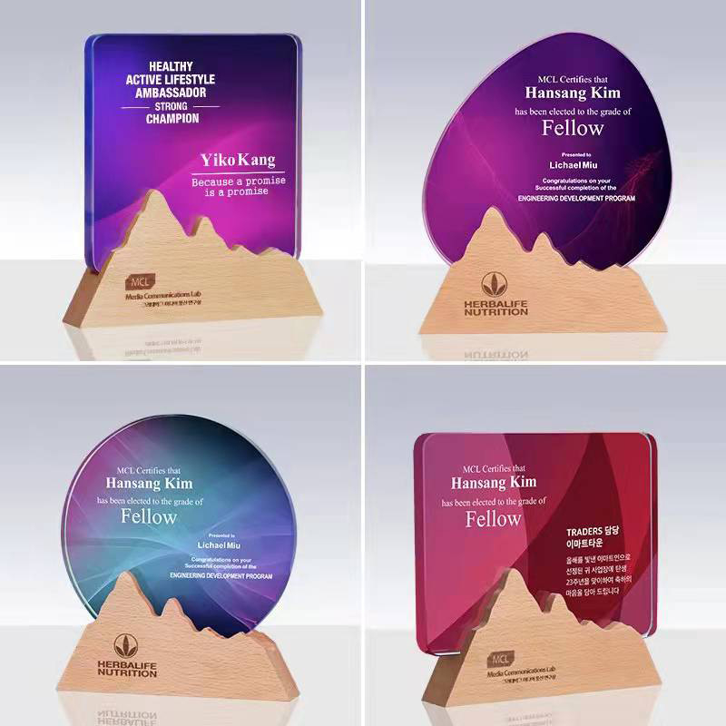 Trofeu de cristal cu medalion din lemn – Distincție pentru angajatul remarcabil, obiect decorativ
