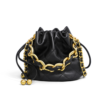 SEAMMER дамска кожена bucket bag, малък размер, затваряне с връзка, вътрешен джоб с цип и ID джоб