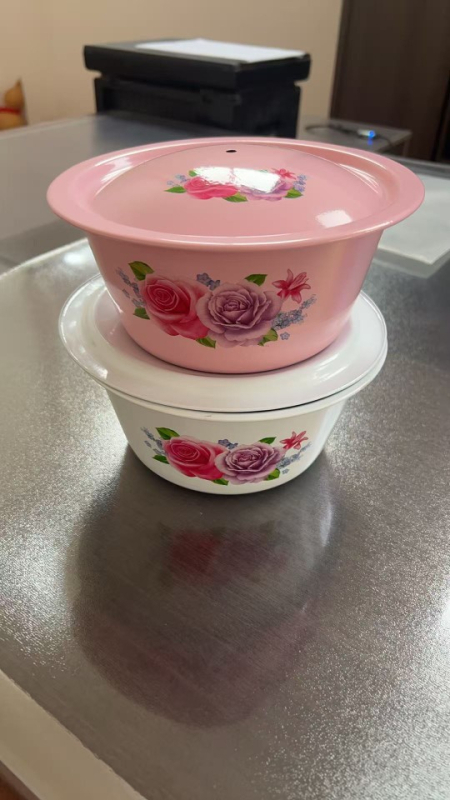 Emajlirana zdjela s poklopcem u vintage stilu, za kućnu upotrebu, pogodna za juhu, masnoću ili začine.