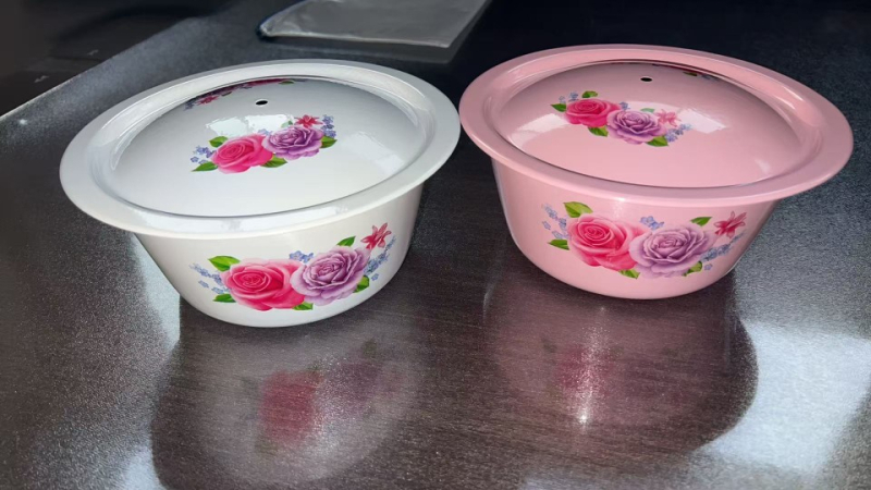 Emajlirana zdjela s poklopcem u vintage stilu, za kućnu upotrebu, pogodna za juhu, masnoću ili začine.