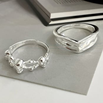 Prsten s lobanjom od srebra 925, teksturirani V-oblik dizajn, nišni stil, unisex dodatak