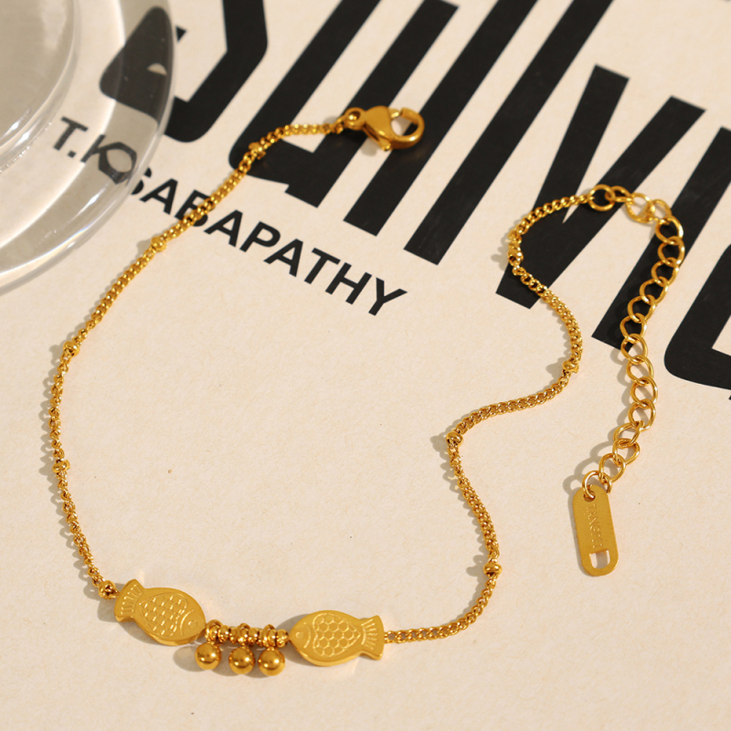 Set nakita od nehrđajućeg čelika s privjeskom Ribe, ogrlica i narukvica za gležanj, duljina 41–50 cm, težina oko 4,2 g, Ojia nakit, jesen 2025