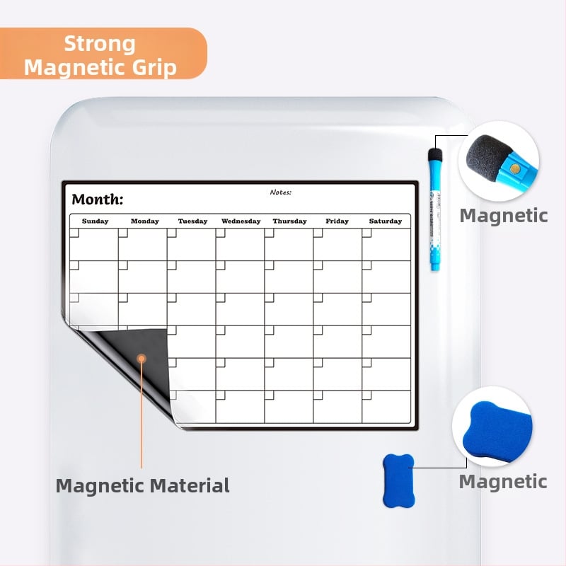 Magnetický mesačný plánovač na chladničku, odnímateľná magnetická tabuľa na správy, biela tabuľa – set