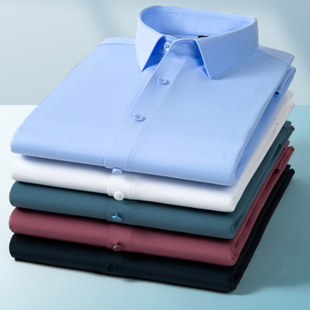 Férfi hosszú ujjú ing, négyrészes rugalmas anyag, gyűrődésmentes, vasalást nem igényel, lélegző nylon-spandex, mindennapi üzleti megjelenés