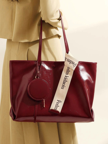 Червена сватбена дамска tote чанта, голям капацитет, презрамка, PU кожа, пролет 2025