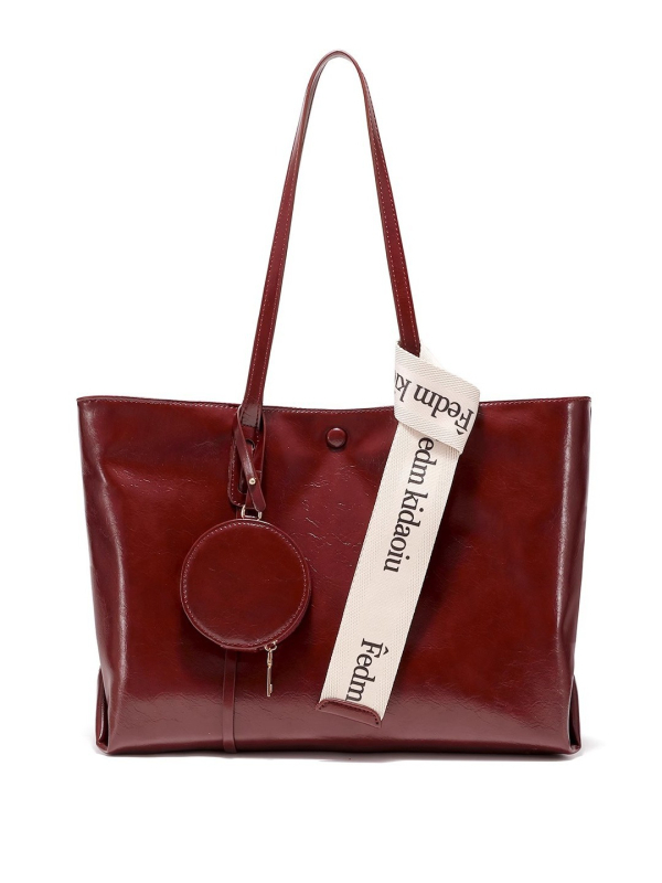 Червена сватбена дамска tote чанта, голям капацитет, презрамка, PU кожа, пролет 2025