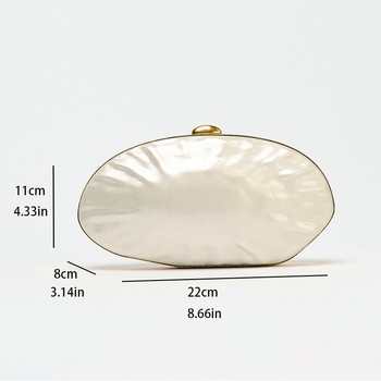 Ovalni akrilni clutch s perlama i lančanim remenom, večernja torbica za ruku ili preko ramena